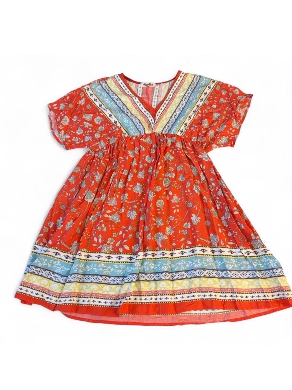 Haptics Floral Boho Peasant Dress Womens Large Festival Vacation Summer Colorful